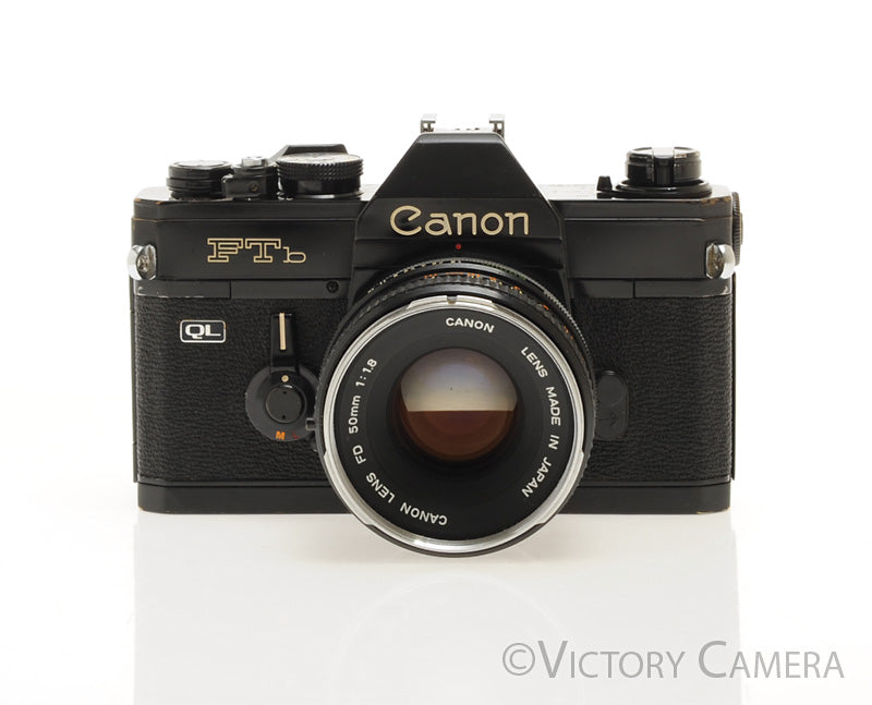Canon FTb QL Black 35mm SLR Camera w/ 50mm f1.8 Lens -New Seals- [EXC+