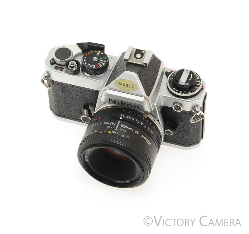 Nikon FE Chrome 35mm Film Camera w/ 50mm F1.8 D Lens [EXC]