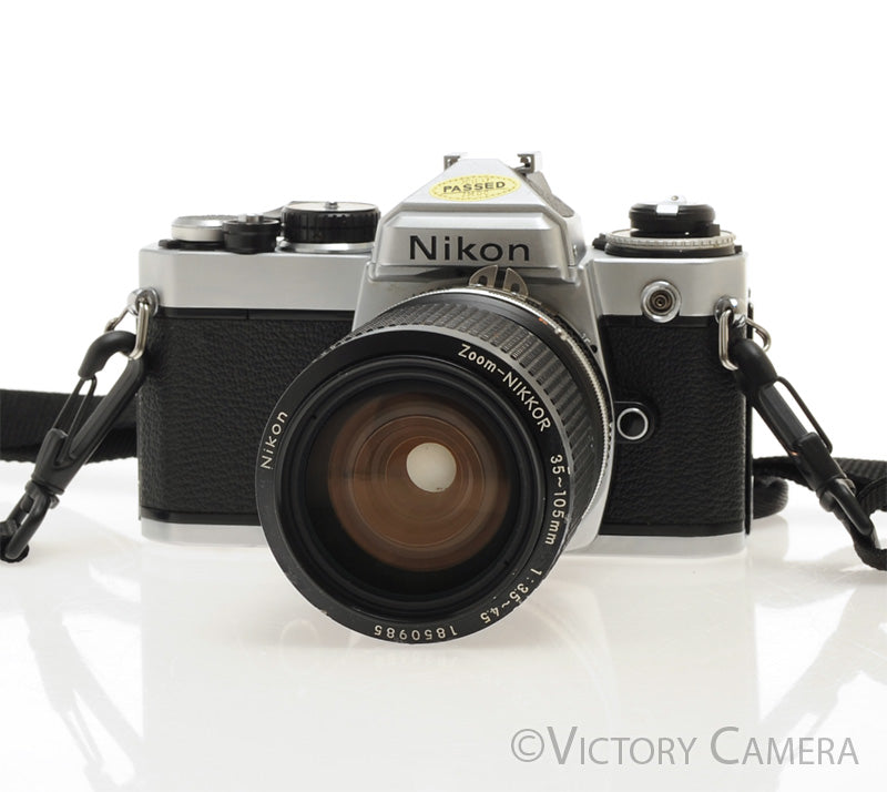 Nikon FE Chrome 35mm Film Camera w/ 35-105mm Zoom Lens [GOOD]