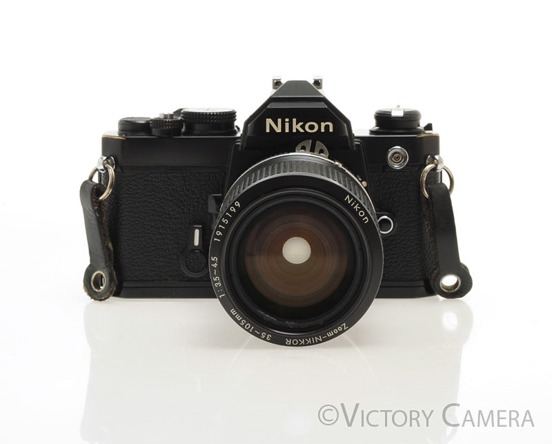 Nikon FM Black 35mm Film Camera w/ 35-105mm f3.5-4.5 Zoom Lens [EXC]