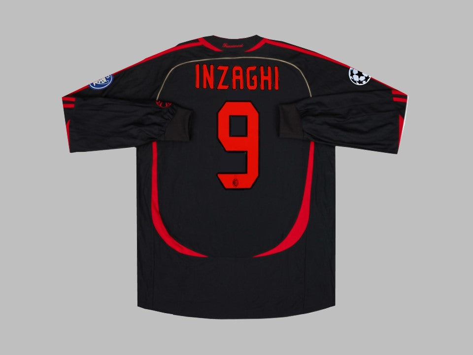 AC MILAN 2006 2007 INZAGHI 9 AWAY LONG SLEEVE UCL BLACK SHIRT