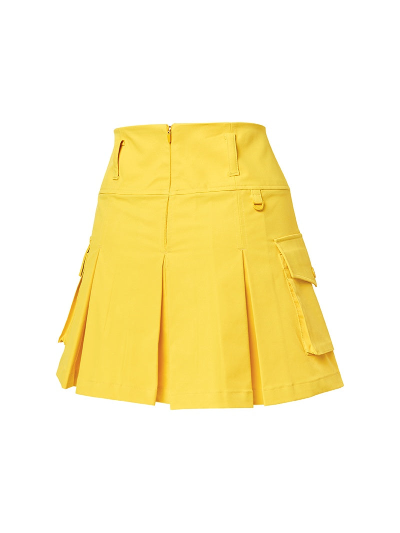 XGFSK01J1 ハイウエスト カーゴ風 プリーツスカート (インナー付き)