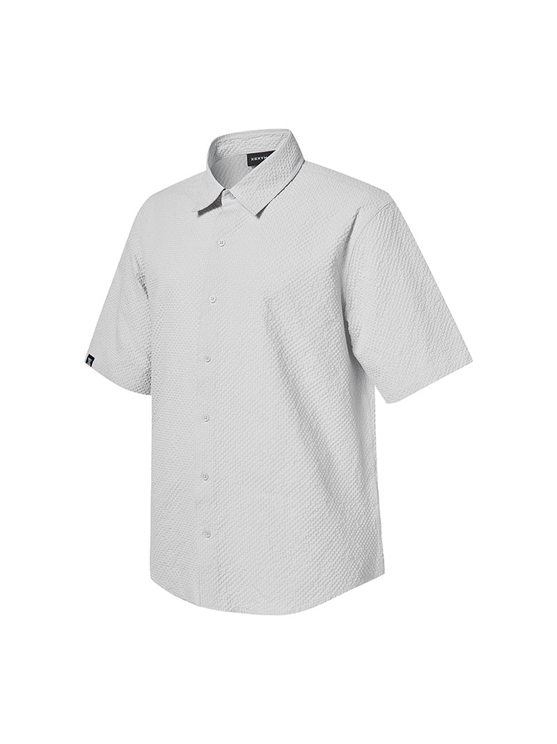 シアサッカーメンズベーシック半袖シャツ