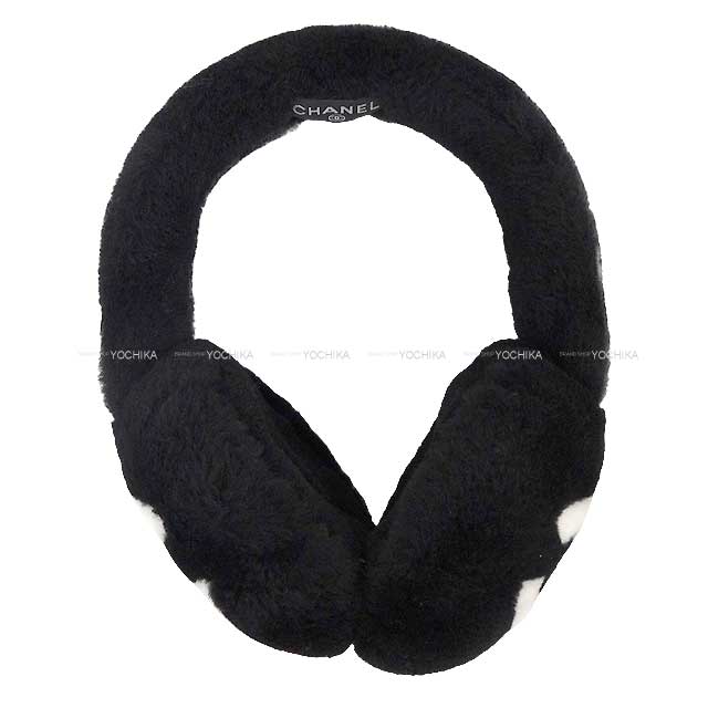 CHANEL シャネル イヤーマフ ファー ココマーク 黒 (ブラック)/白