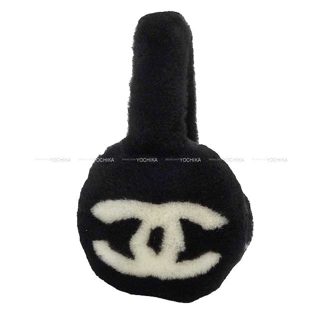 CHANEL シャネル イヤーマフ ファー ココマーク 黒 (ブラック)/白