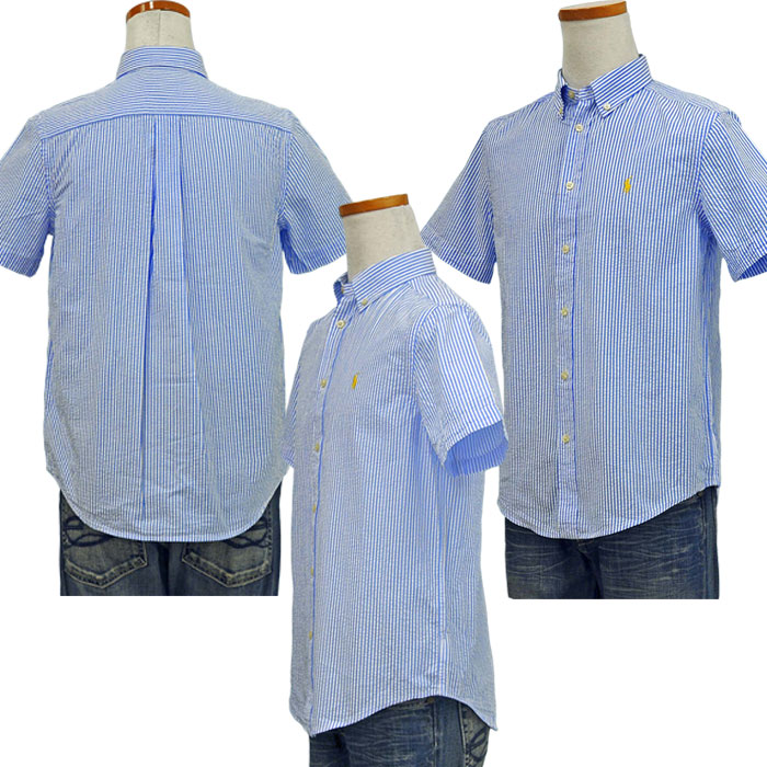 POLO ラルフローレンサッカー地ストライプシャツ送料無料 半袖