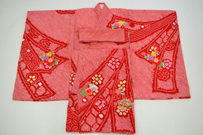 お宮参り 赤ちゃん着物 女の子 産着 総絞り 鈴 刺繍 束ね熨斗 om-l-486