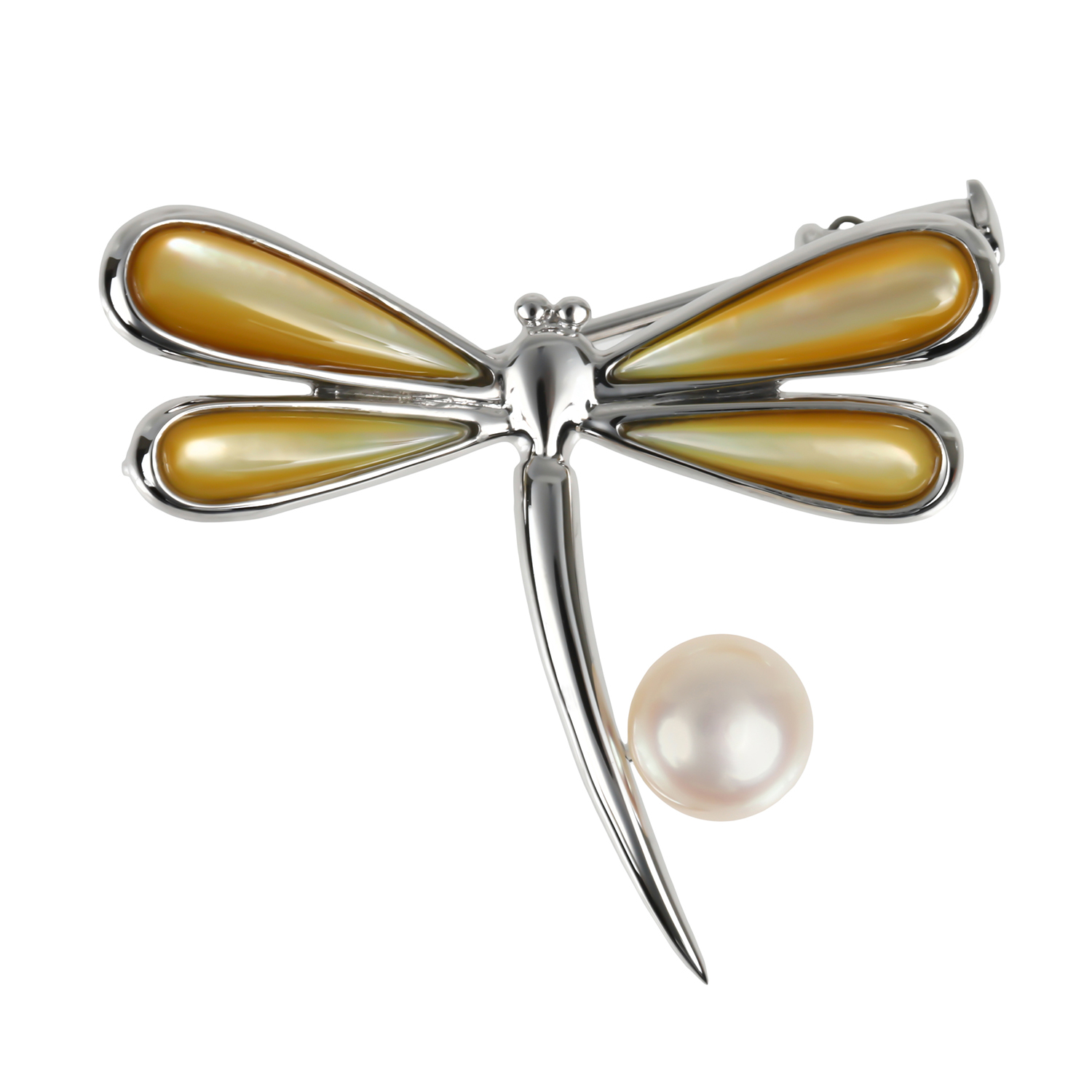 湖水真珠 とんぼブローチ【Silver】
