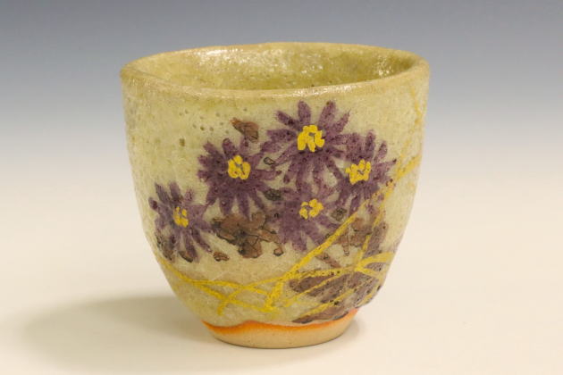 柳瀬美術店 / 6代 清水六兵衛「古稀彩野菊ぐい呑」共箱[KIYOMIZU