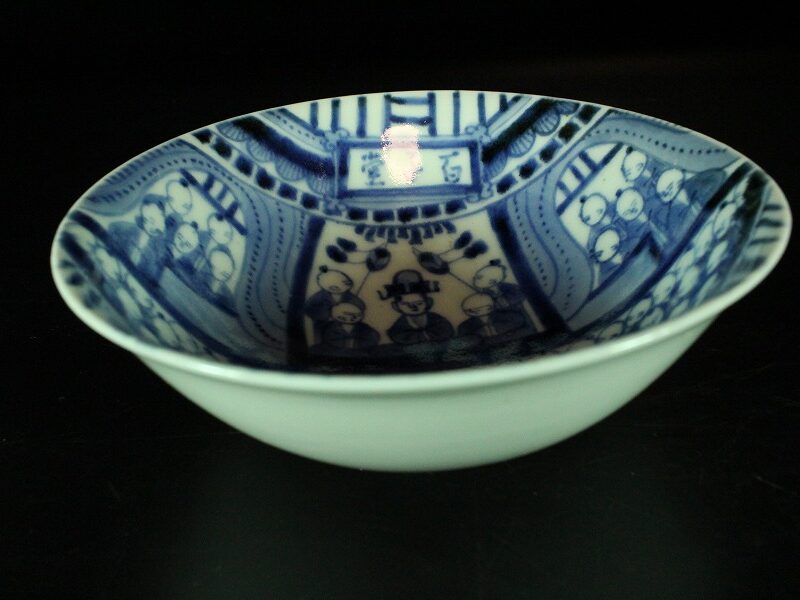 SOLD OUT 中国美術 青花 古染付 百子堂図 碗 十件 揃 清代(XA674