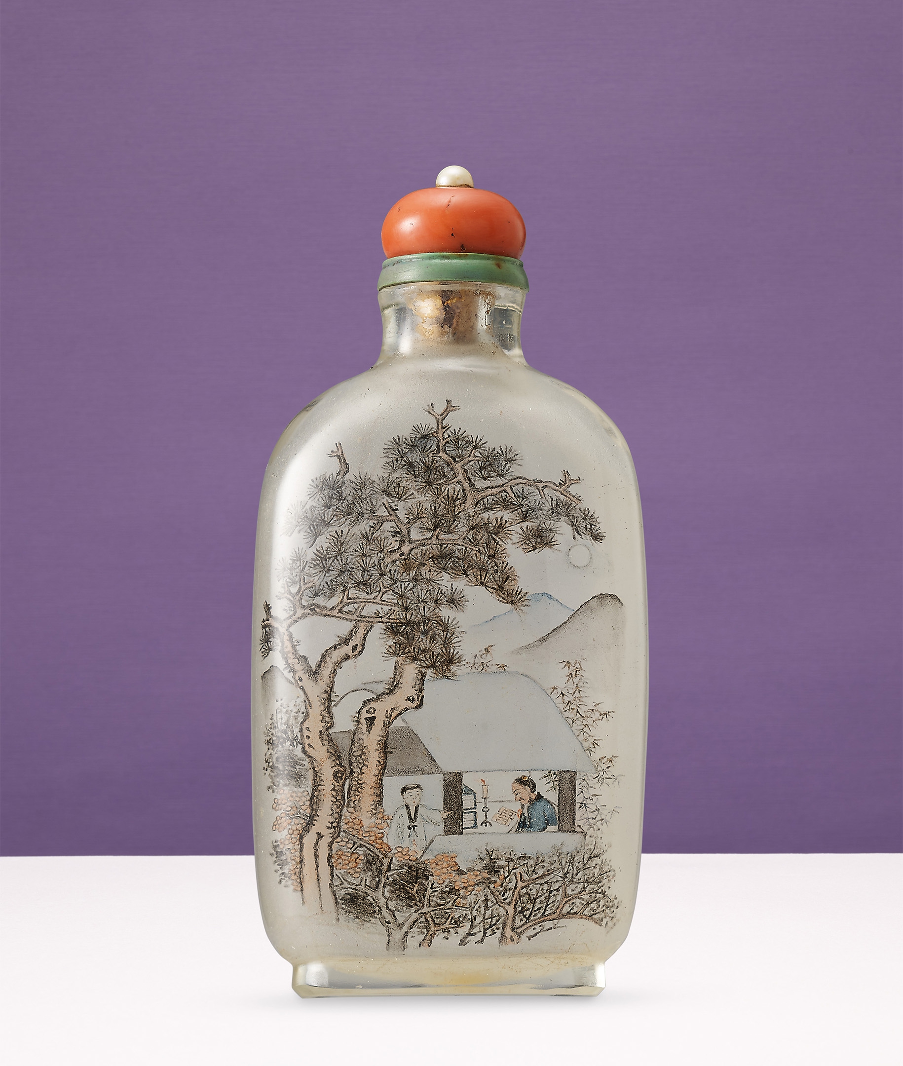 馬少宣作玻璃內畫秋聲賦夜讀圖鼻煙壺-宇珍國際藝術| Yu Jen Taipei掌中