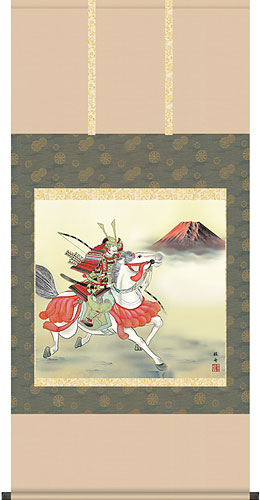 端午の節句掛け軸 長江桂舟作 若武者 尺八横