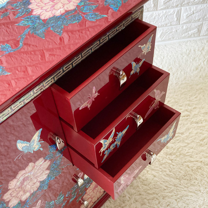 韓国高級螺鈿飾りチェスト 引き出し家具 小物入れ(赤)高さ60cm