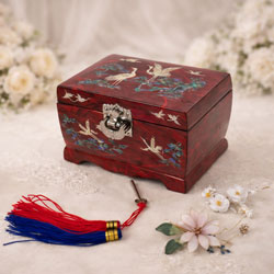 韓国結納箱・螺鈿漆宝石箱(赤) 名刺入・小物入れ 夢市場本店【韓国