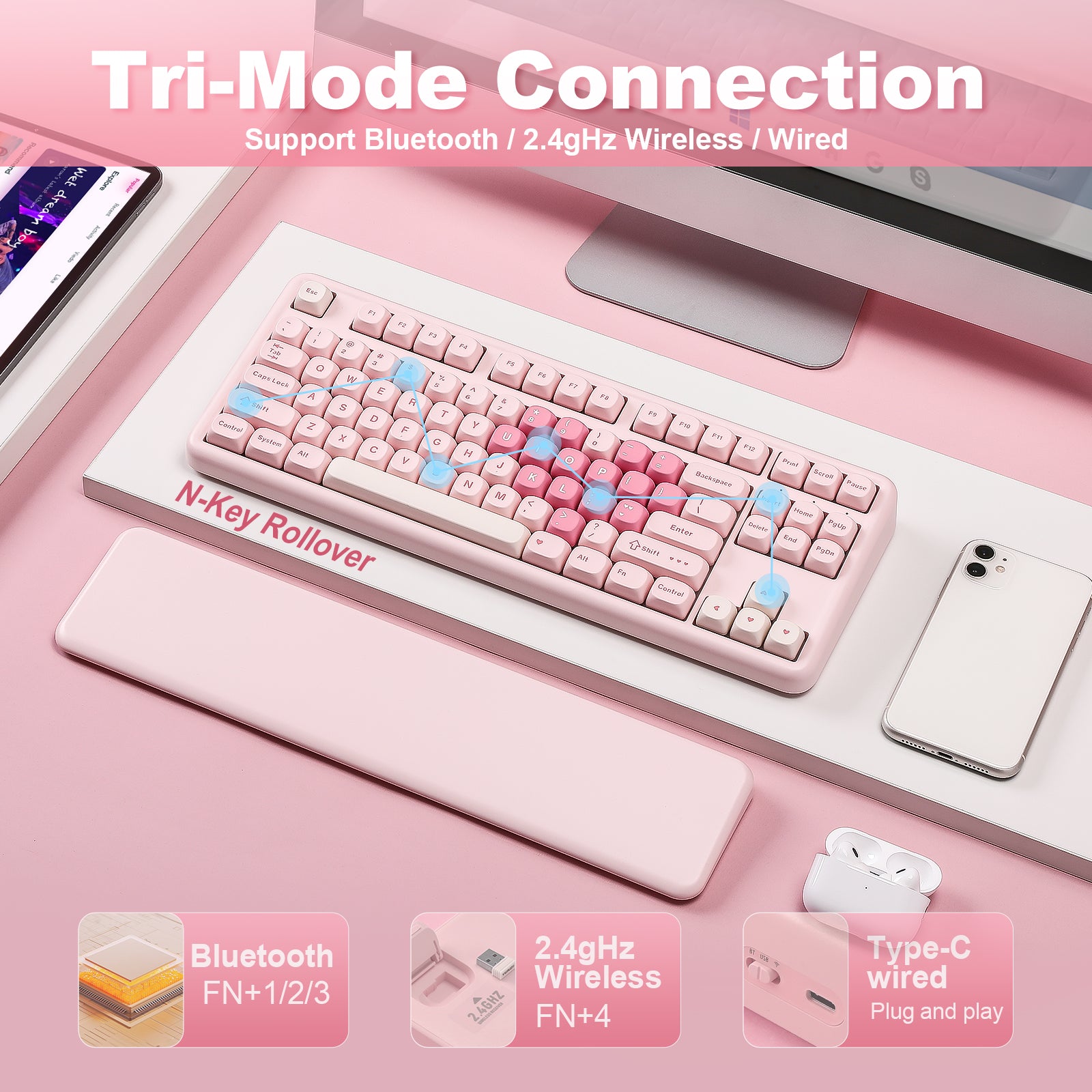 YUNZII B87 Pink QMK/VIA Custom Mechanical Keyboard – YUNZII KEYBOARD