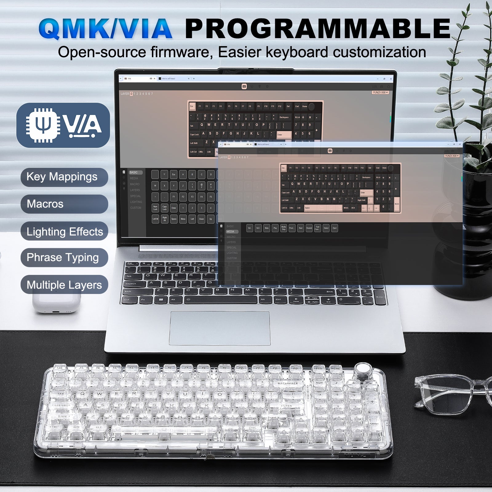 YUNZII X98 Transparent QMK/VIA Mechanical Keyboard – YUNZII KEYBOARD