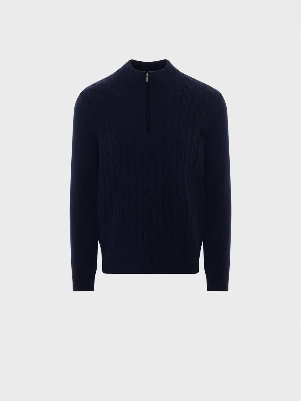 Mock Neck Zipped Cardigan with Rhombus Jacquard Weaving Dark Navy