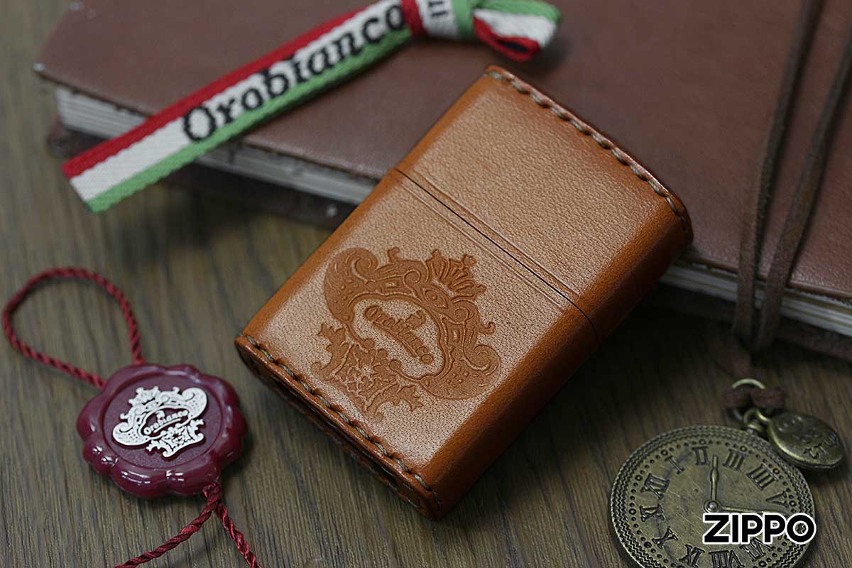 Zippo ジッポー オロビアンコ 本牛革 手縫い キャメル Orobianco