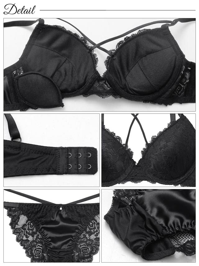 2/20再販!サテンflowerレースクロスコードブラジャー&バック透けフル