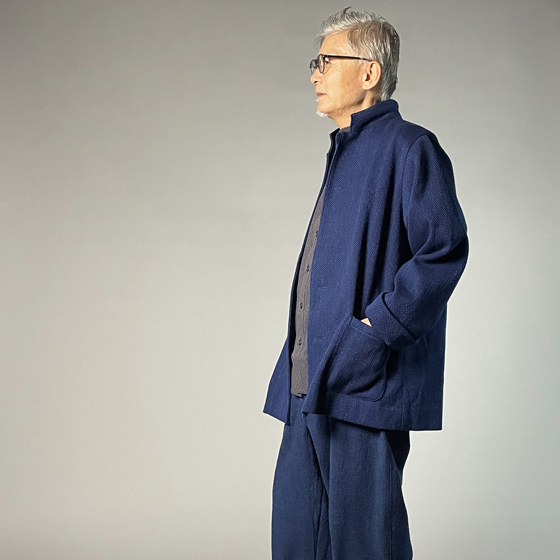 備後絣】藍染め/刺し織り ステンカラージャケット 男女兼用 総裏付き