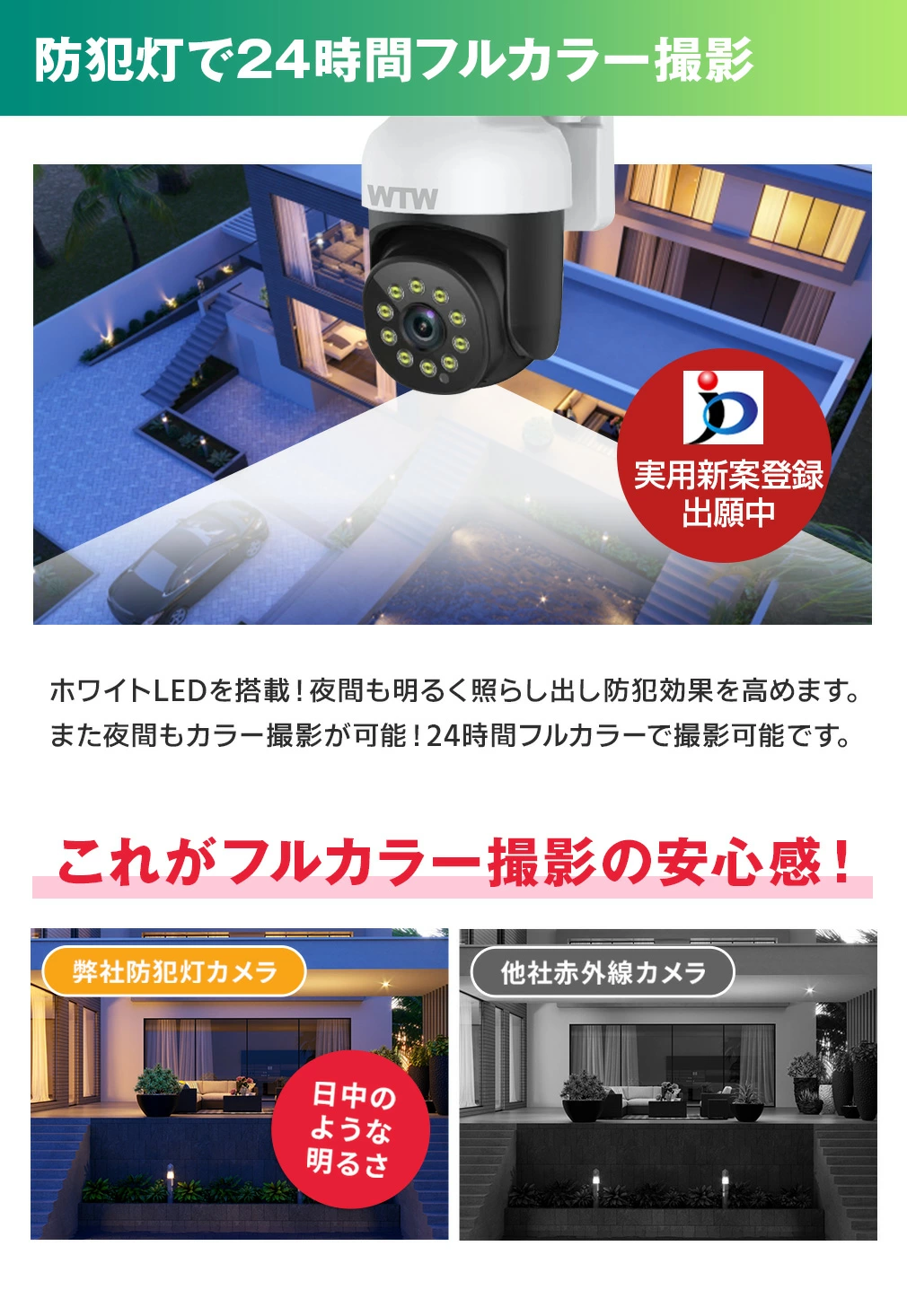 防犯カメラ WIFI PTZ 防犯灯カメラ WTW-IPW2265T【WTW 塚本無線】