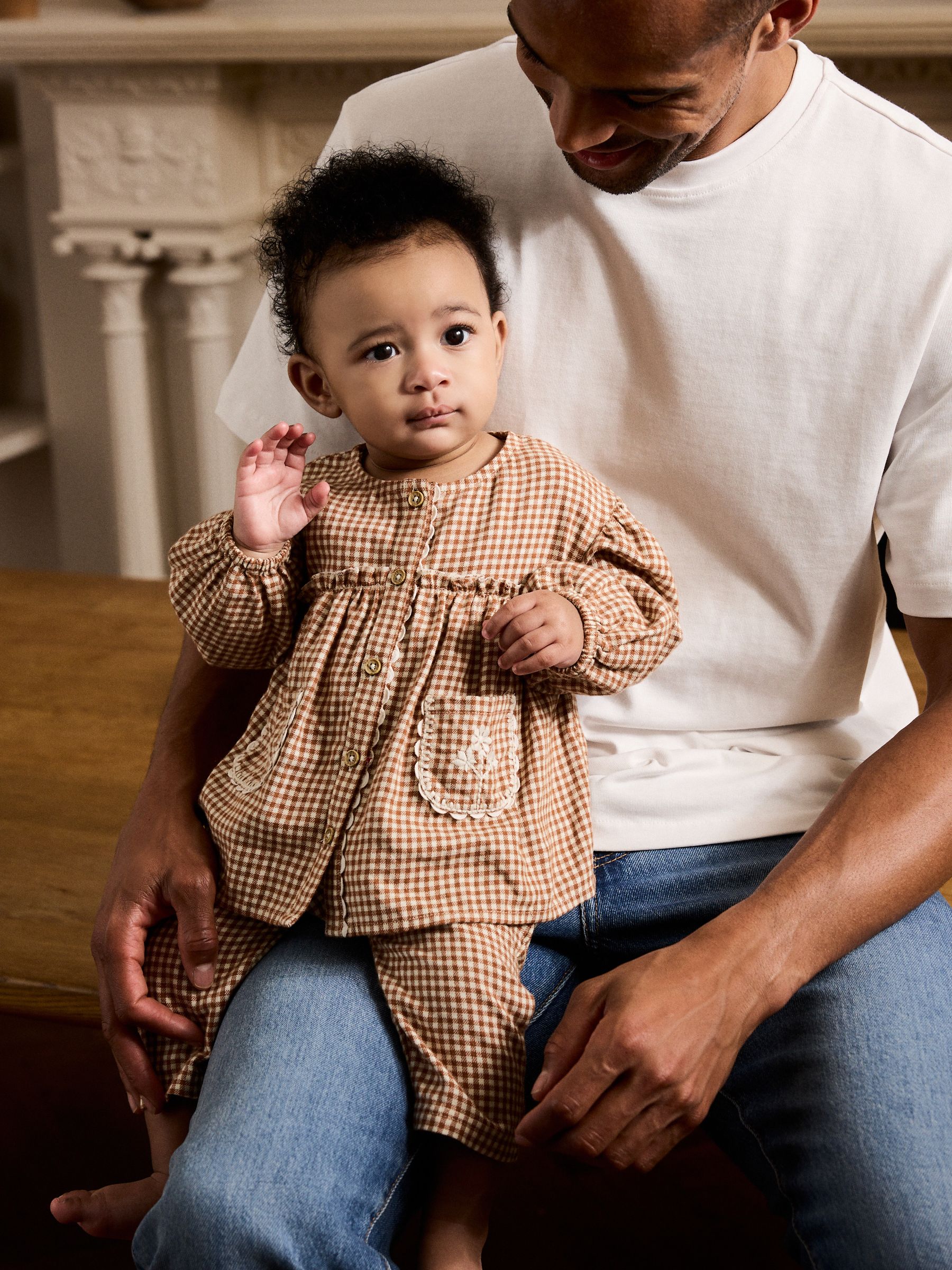 Buy Rust Brown Gingham Baby Woven Long Sleeve Tops and Trousers 2