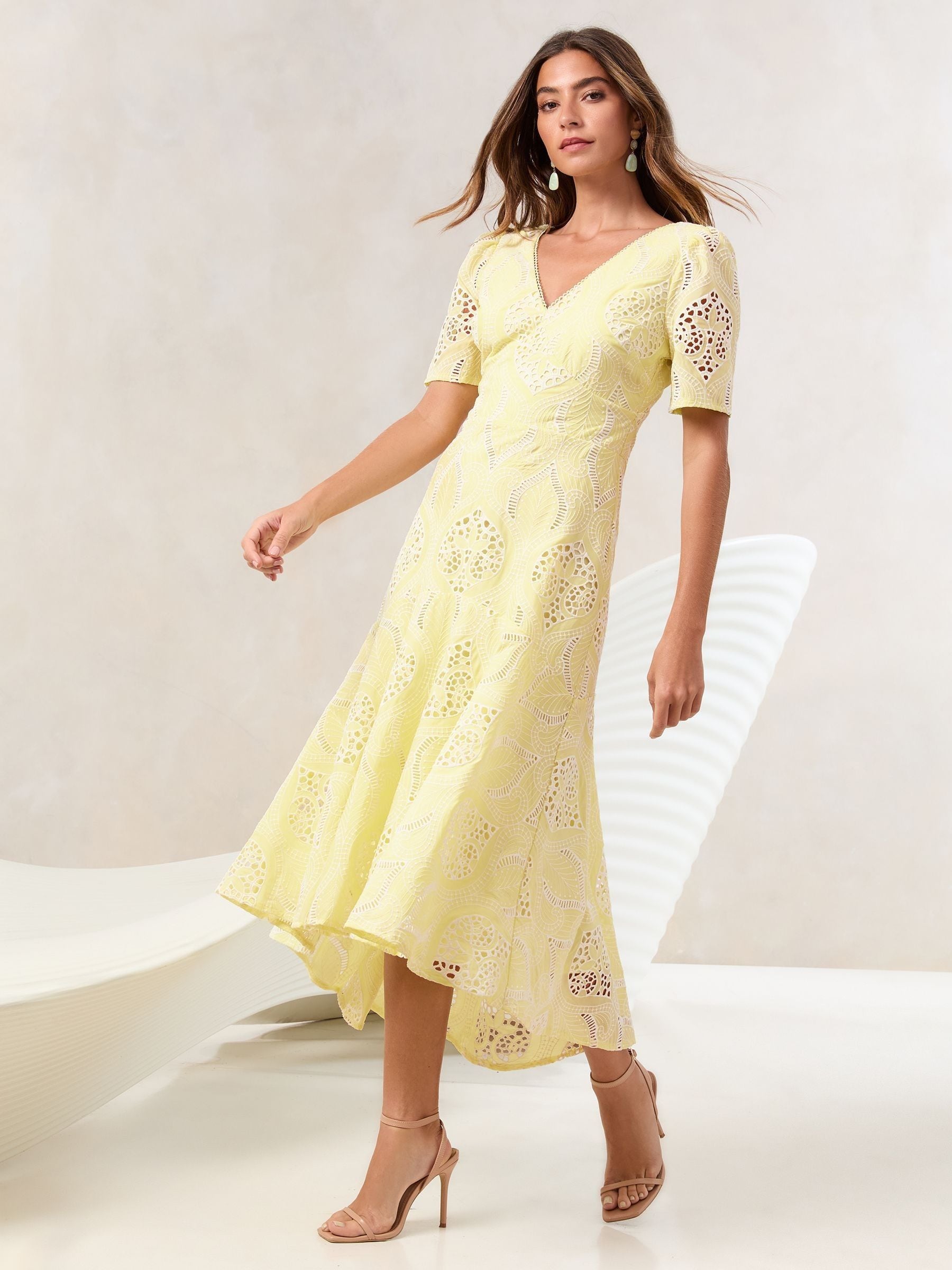 Buy Lipsy Buttermilk Yellow Premium Broderie Lace Short Sleeve V