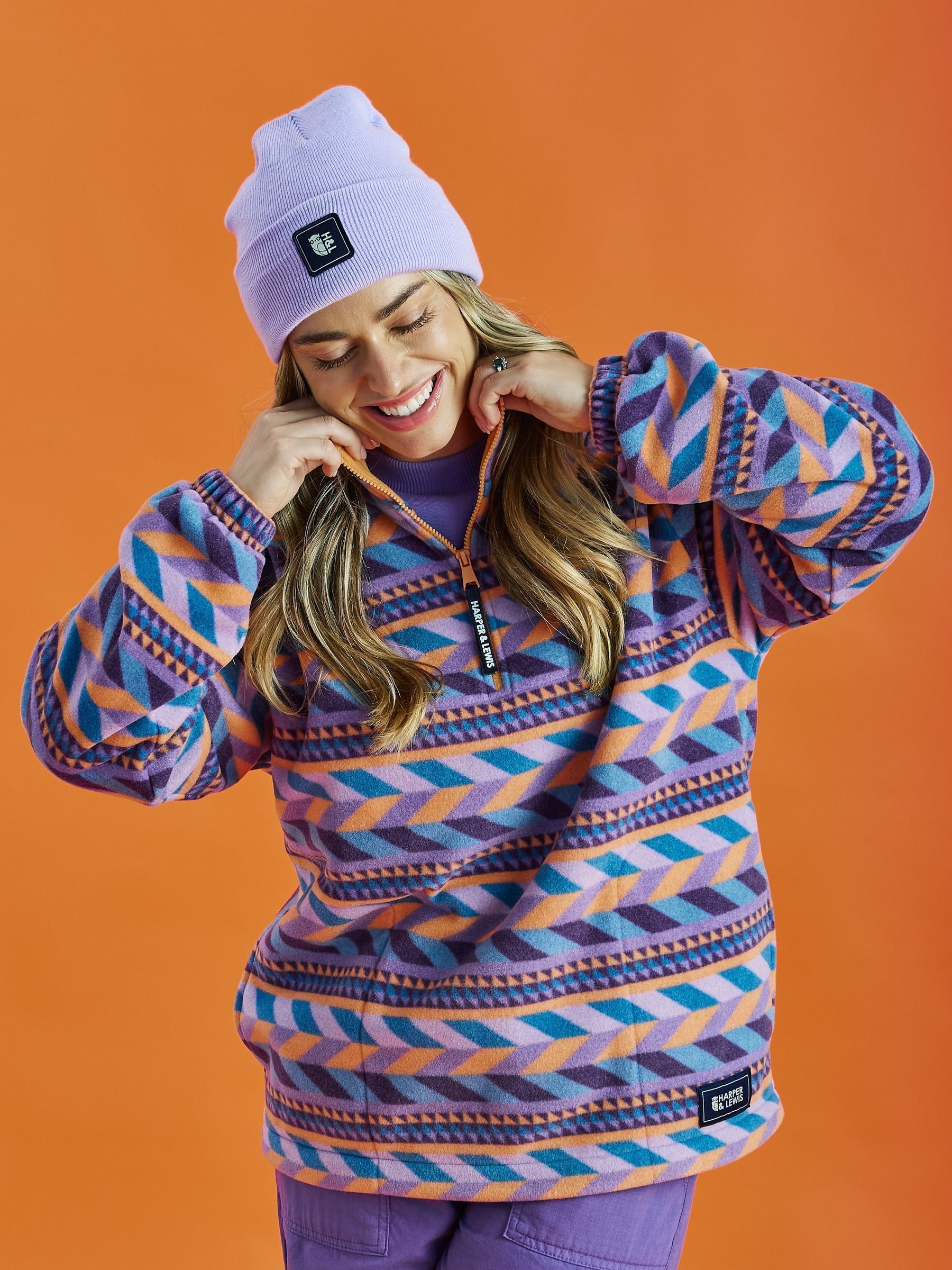 Buy Harper & Lewis Purple Purple Raine Retro Pattern Quarter Zip