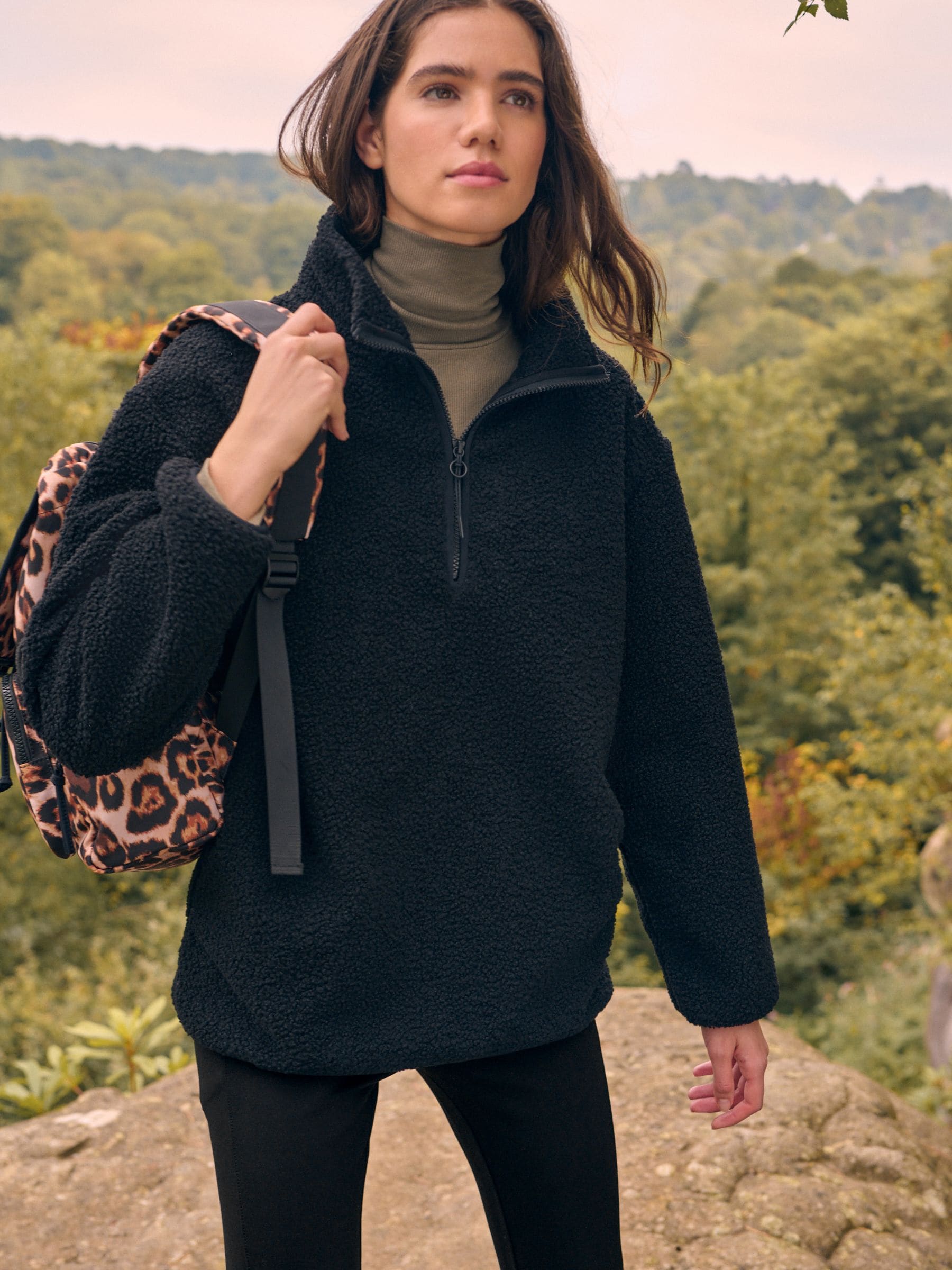 Buy Black Teddy Borg Cosy Longline Quarter Zip Fleece from Next USA