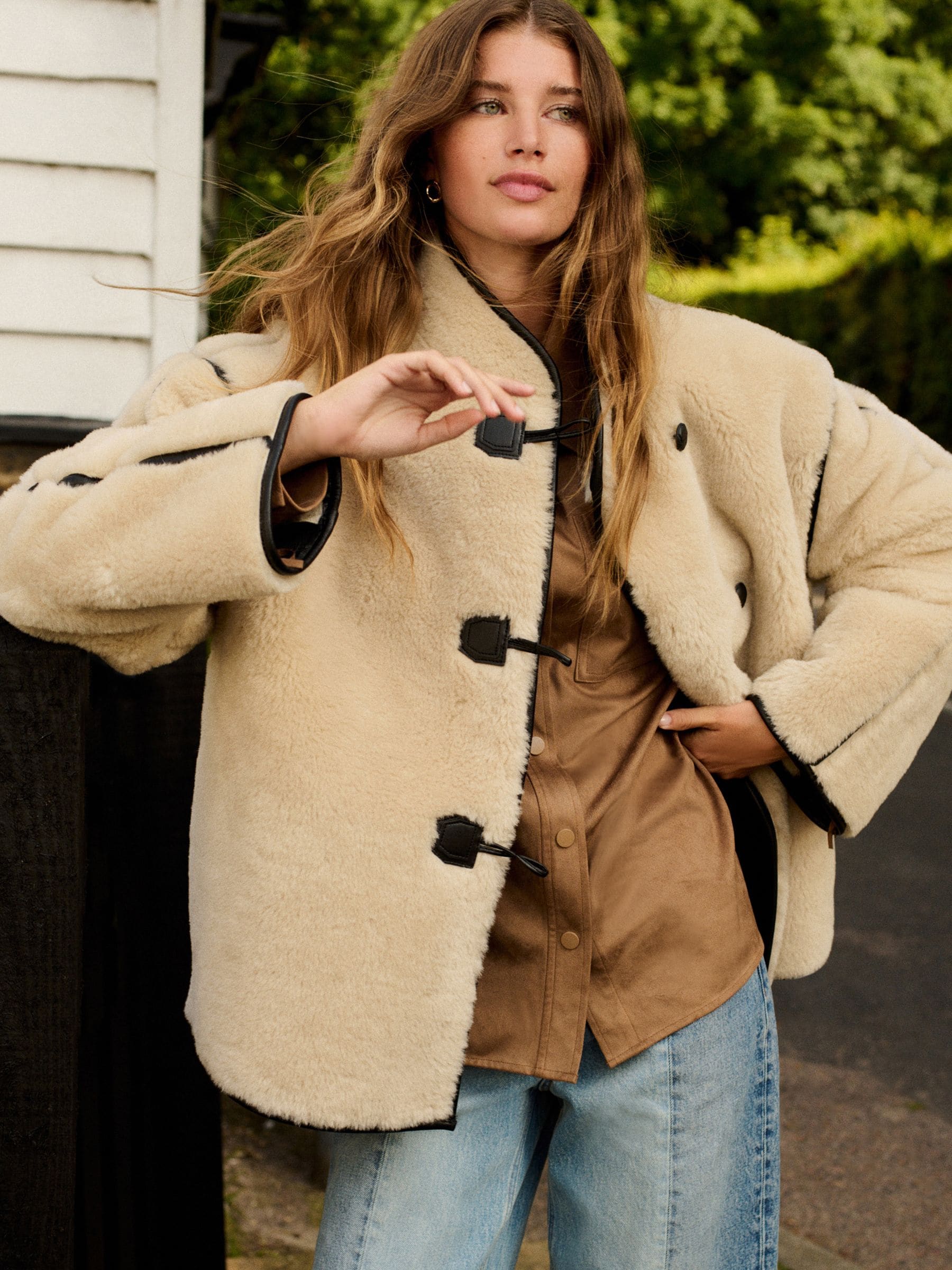 Buy Ecru Cream Borg Duffle Fleece Jacket from Next USA