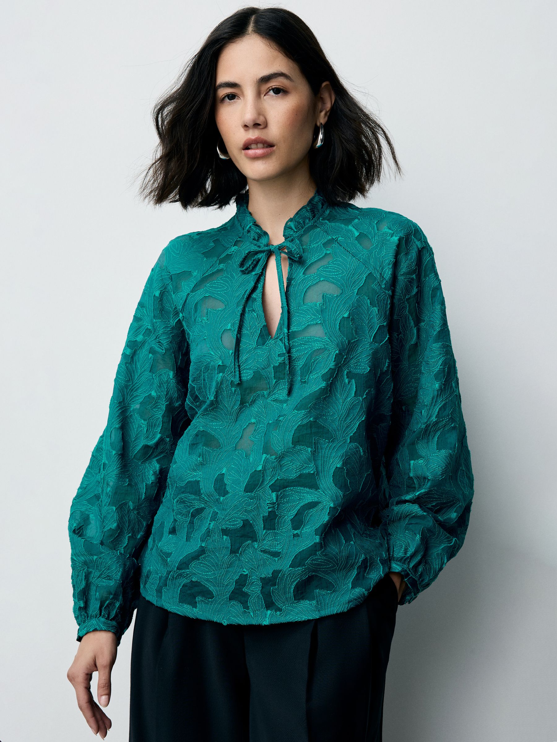 Buy Teal Blue Jacquard Long Sleeve Blouse from Next USA