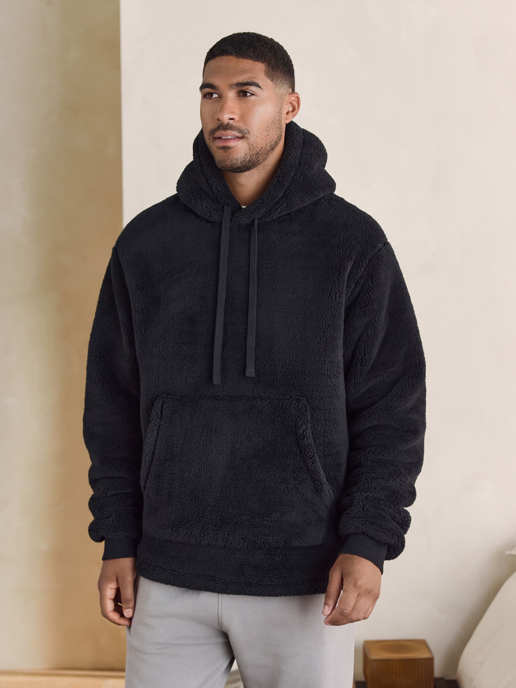 Buy Black Chamonix Pattern Borg Overhead Hoodie from Next USA