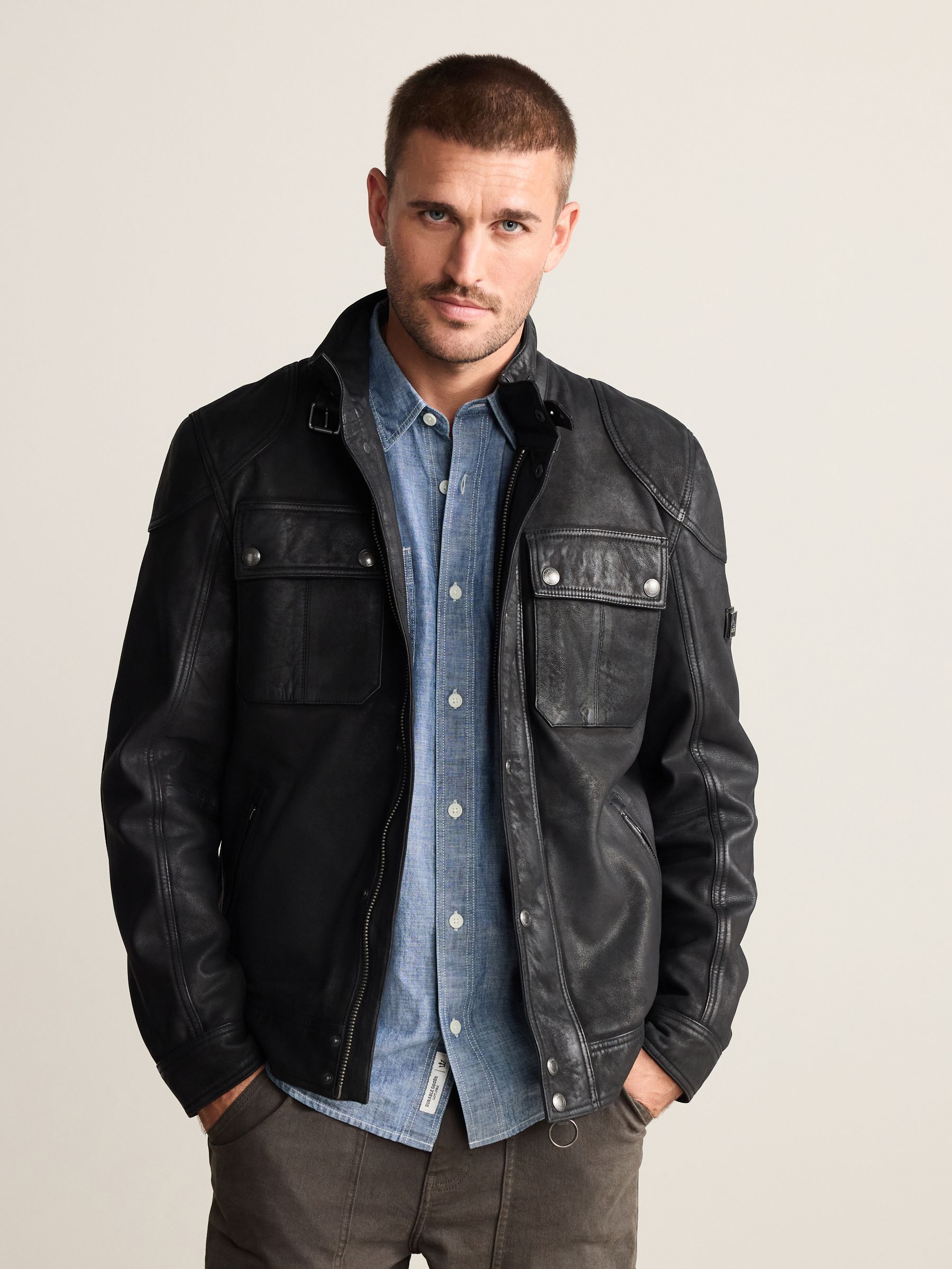 Buy Black Nubuck Signature Four Pocket Leather Biker Jacket from