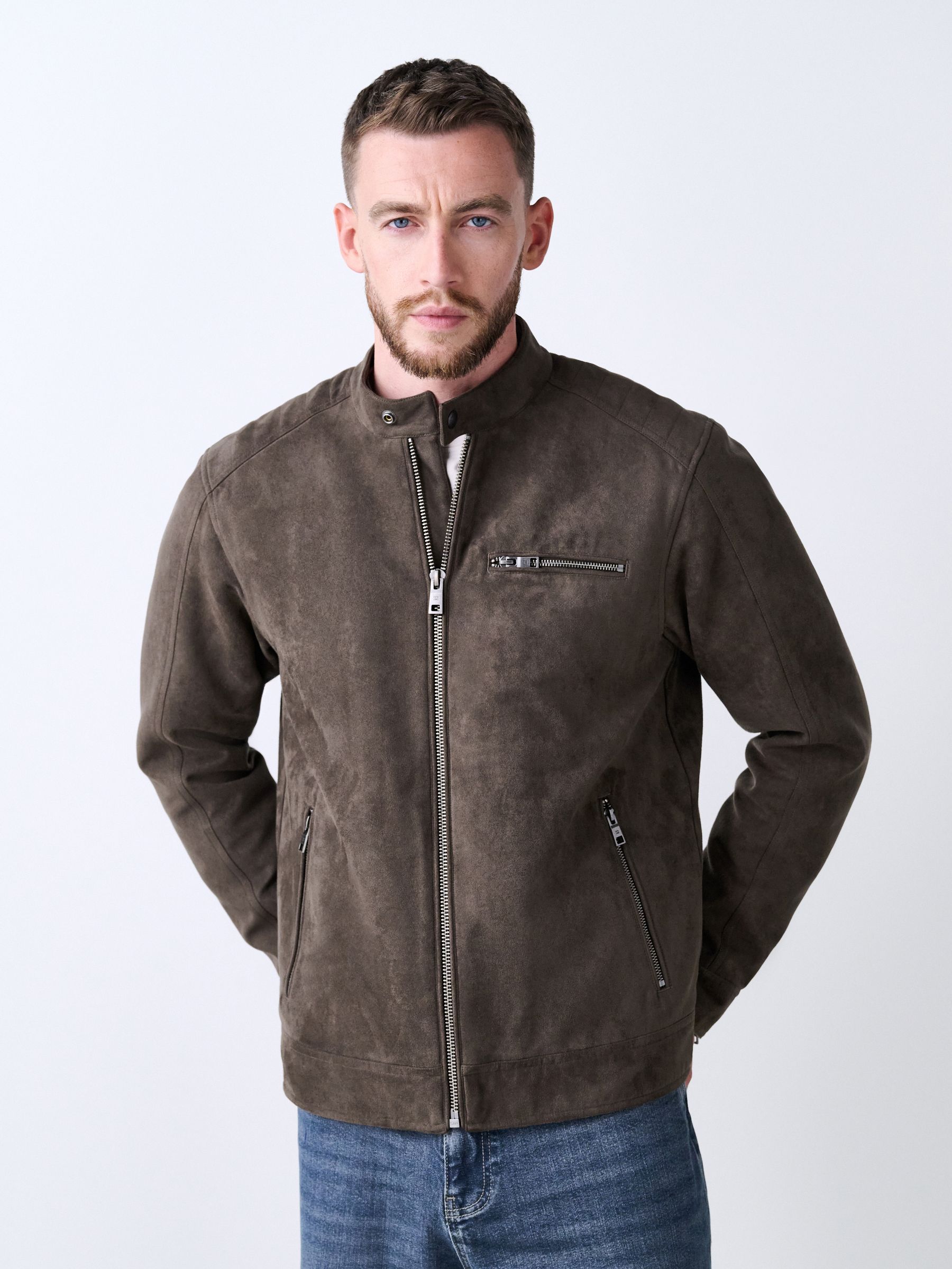Buy Brown Faux Suede Borg Lined Zip Jacket from Next USA