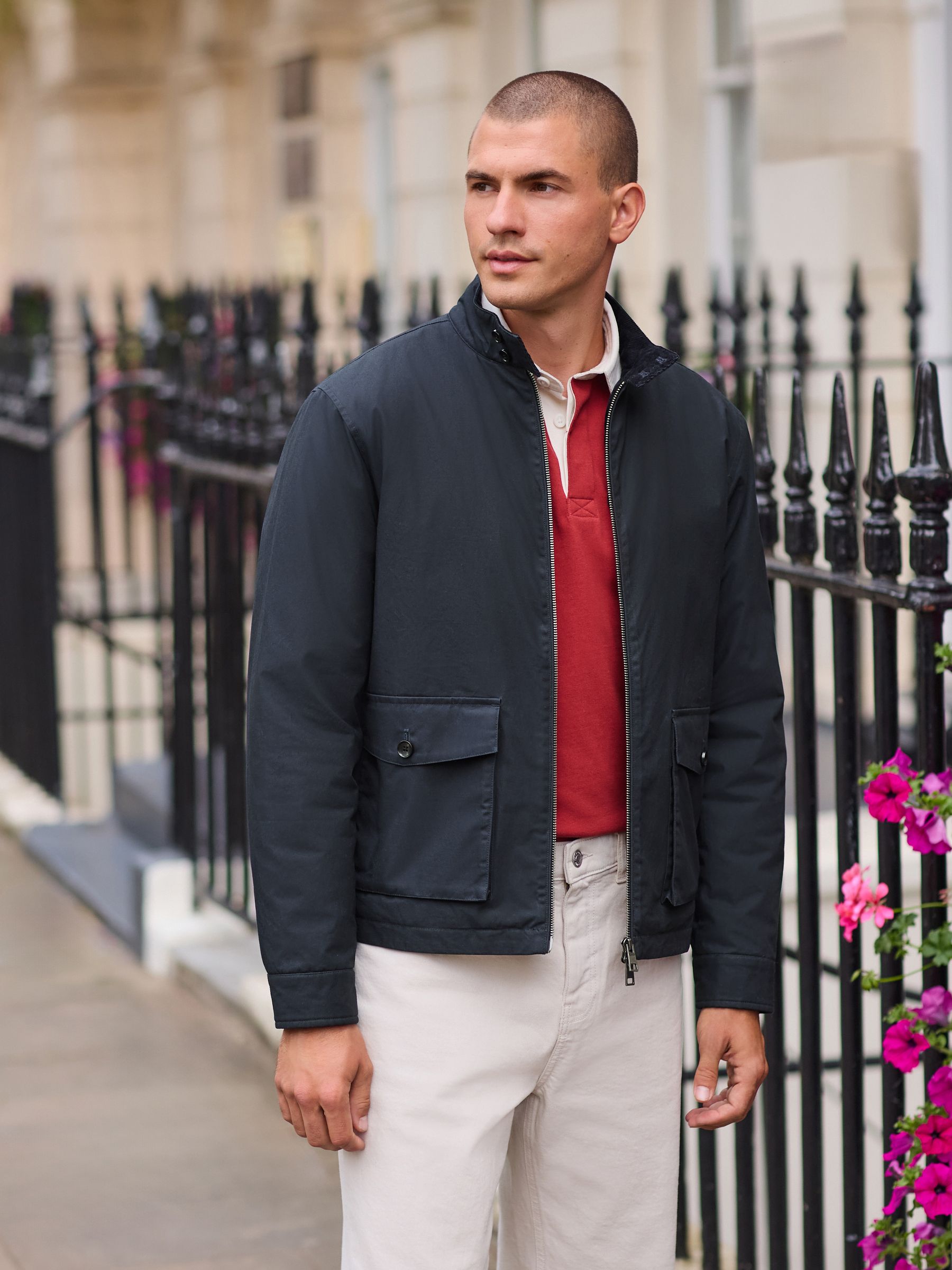 Buy Navy Blue Borg Lined Shower Resistant Harrington Jacket from