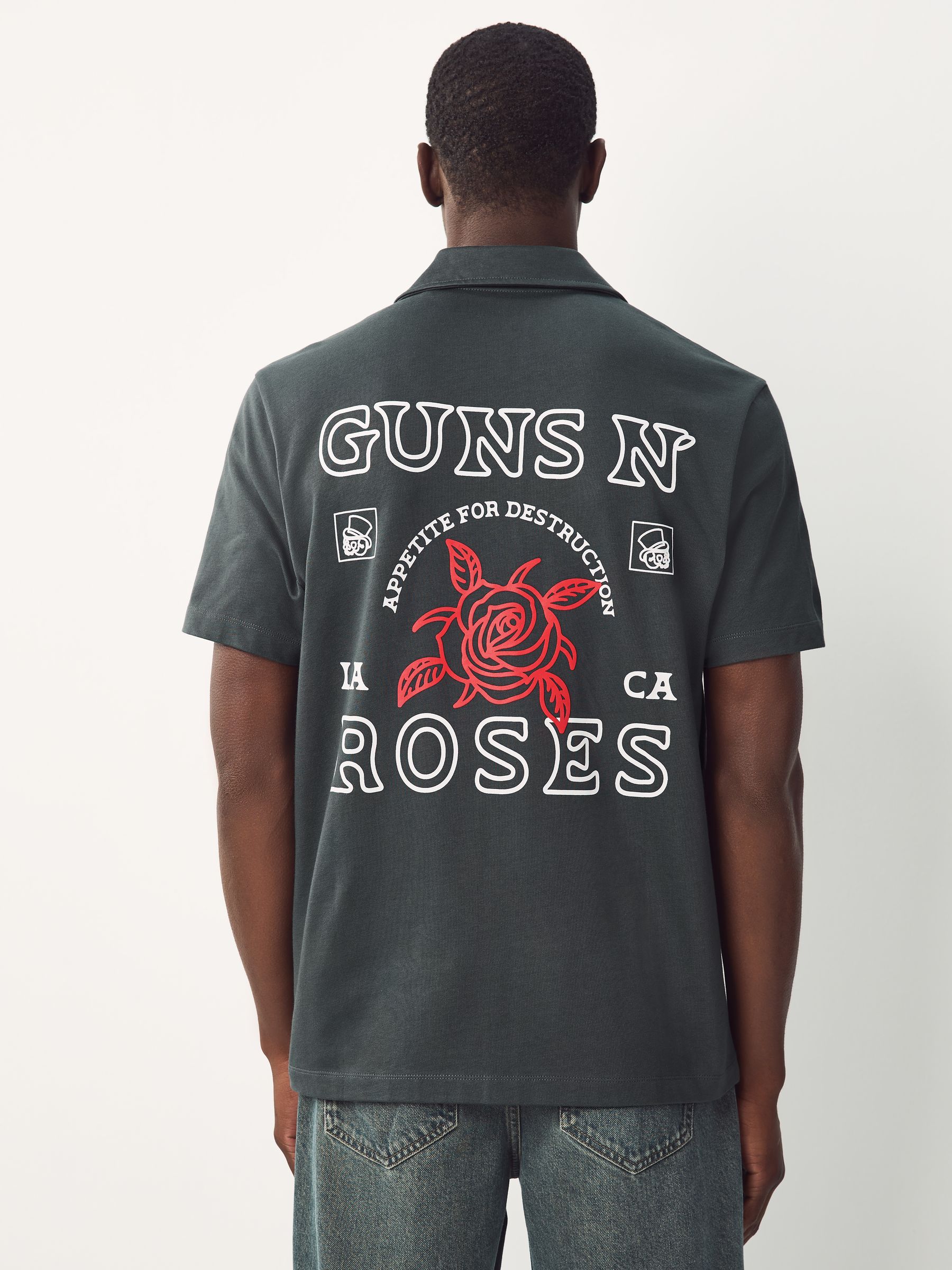 Buy Charcoal Grey Guns N' Roses Band Graphic Print Polo Shirt from
