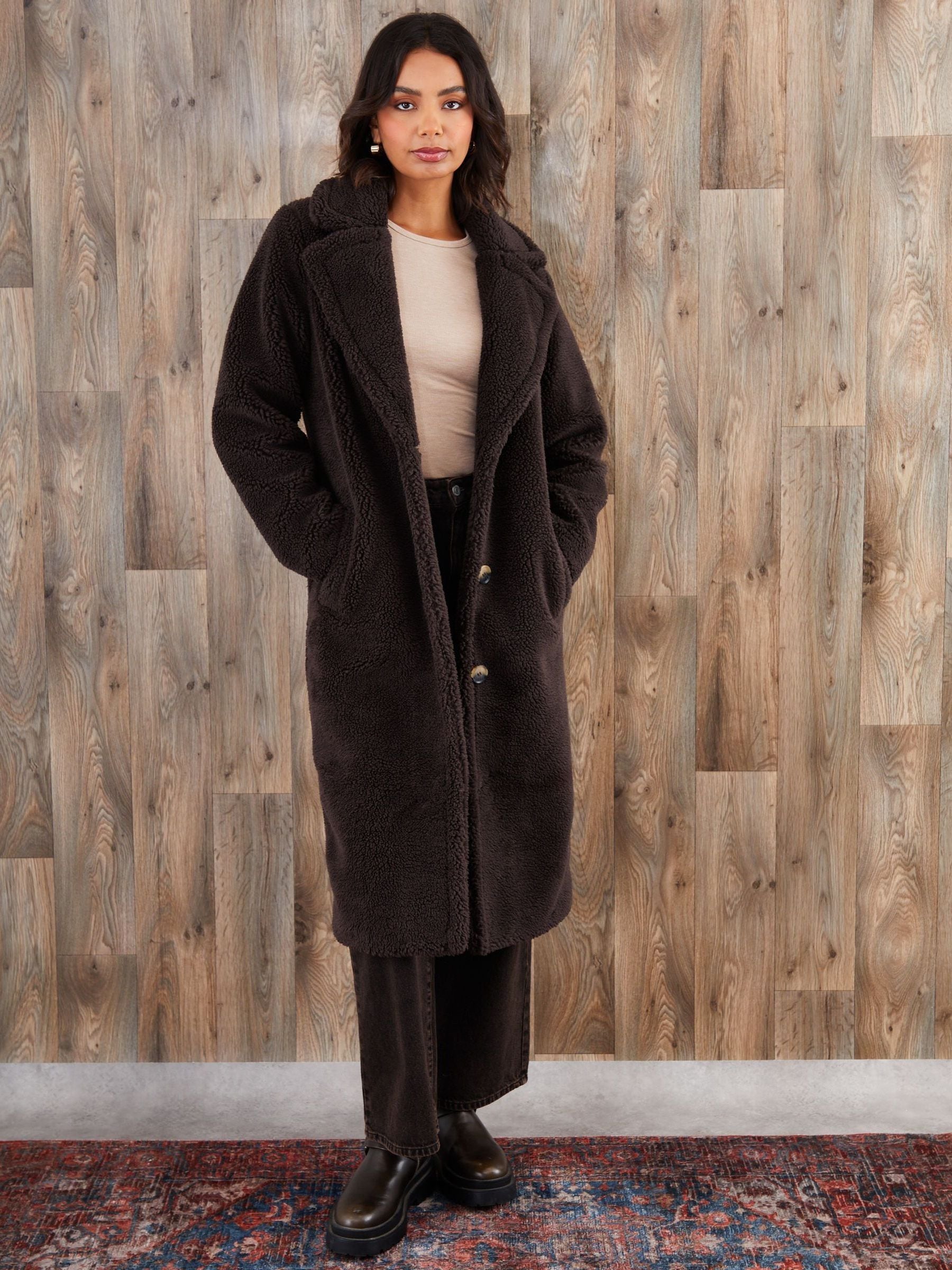 Buy Threadbare Brown Longline Borg Coat from Next USA