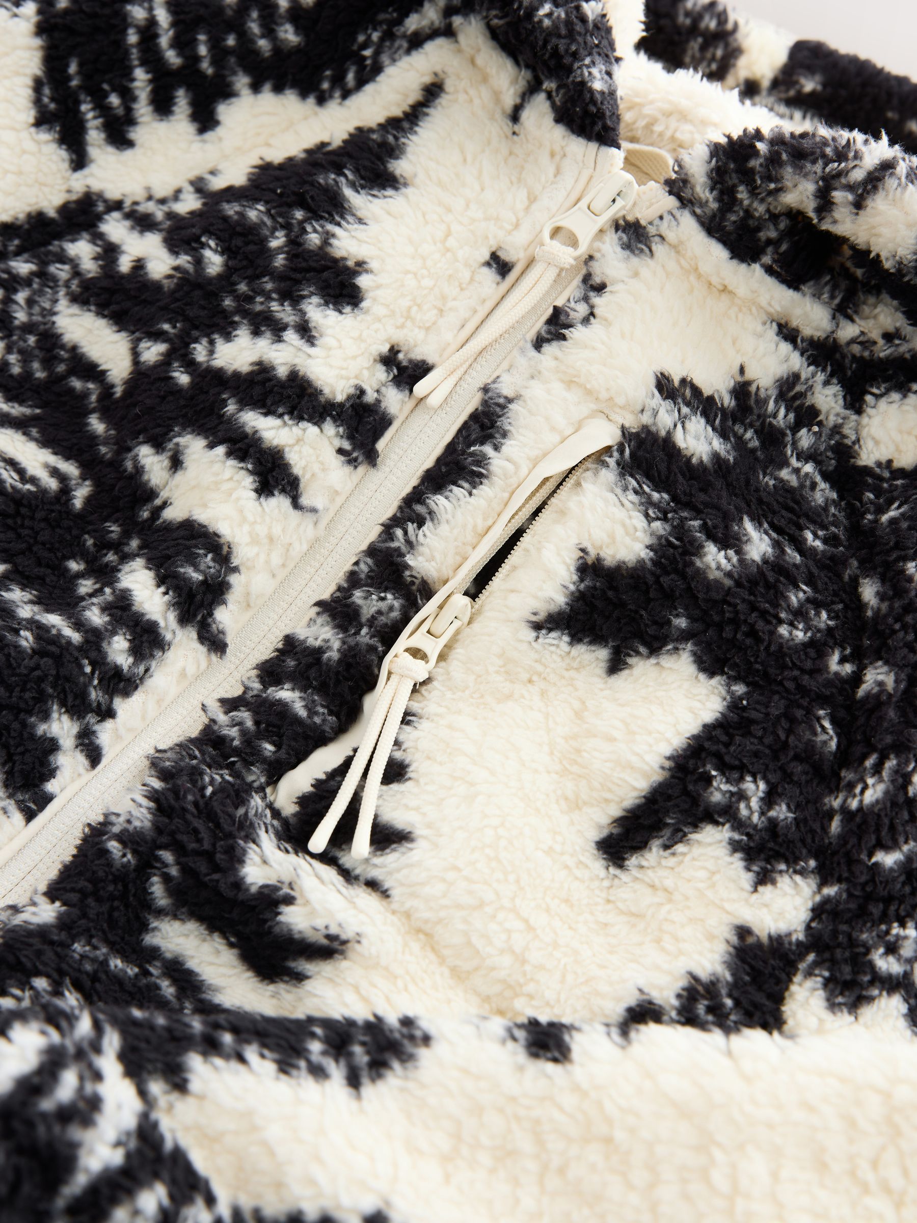 Buy Black/Cream Tree Print Matching Family Hooded Zip Borg Fleece