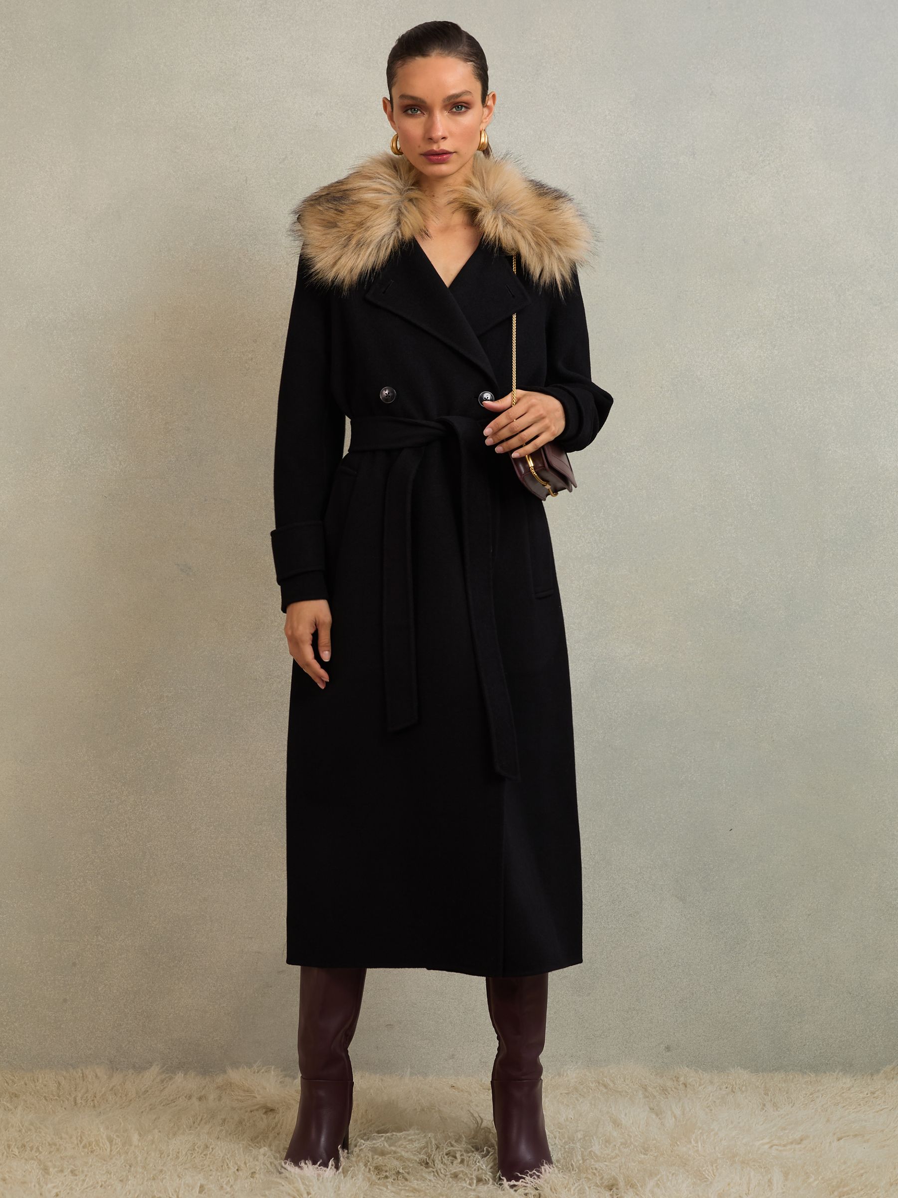 Buy Atelier Black Jolene Atelier Wool Faux-Fur Collar Coat from
