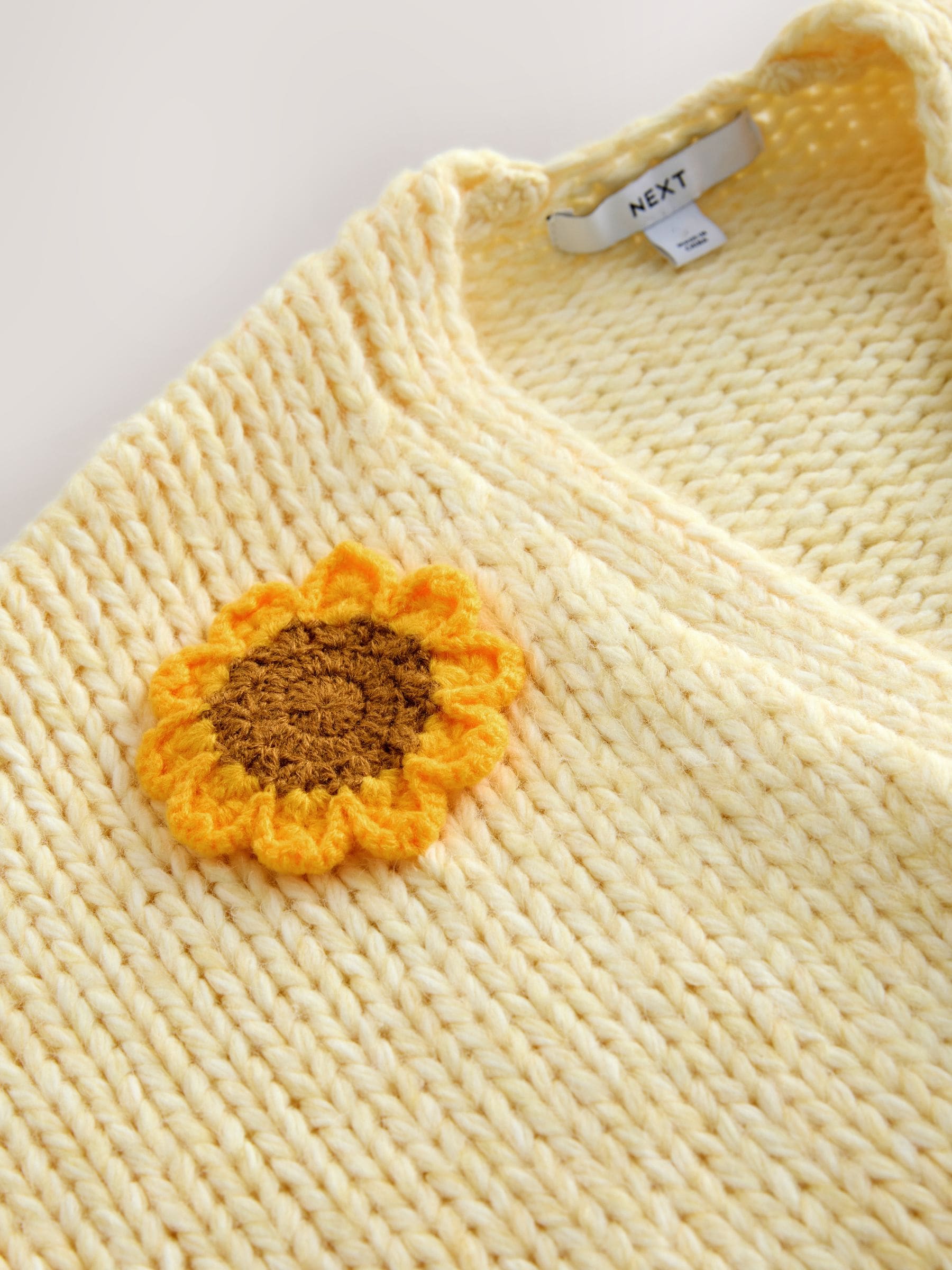 Buy Yellow 3D Sunflower Soft Touch Chunky Knit Cardigan from Next