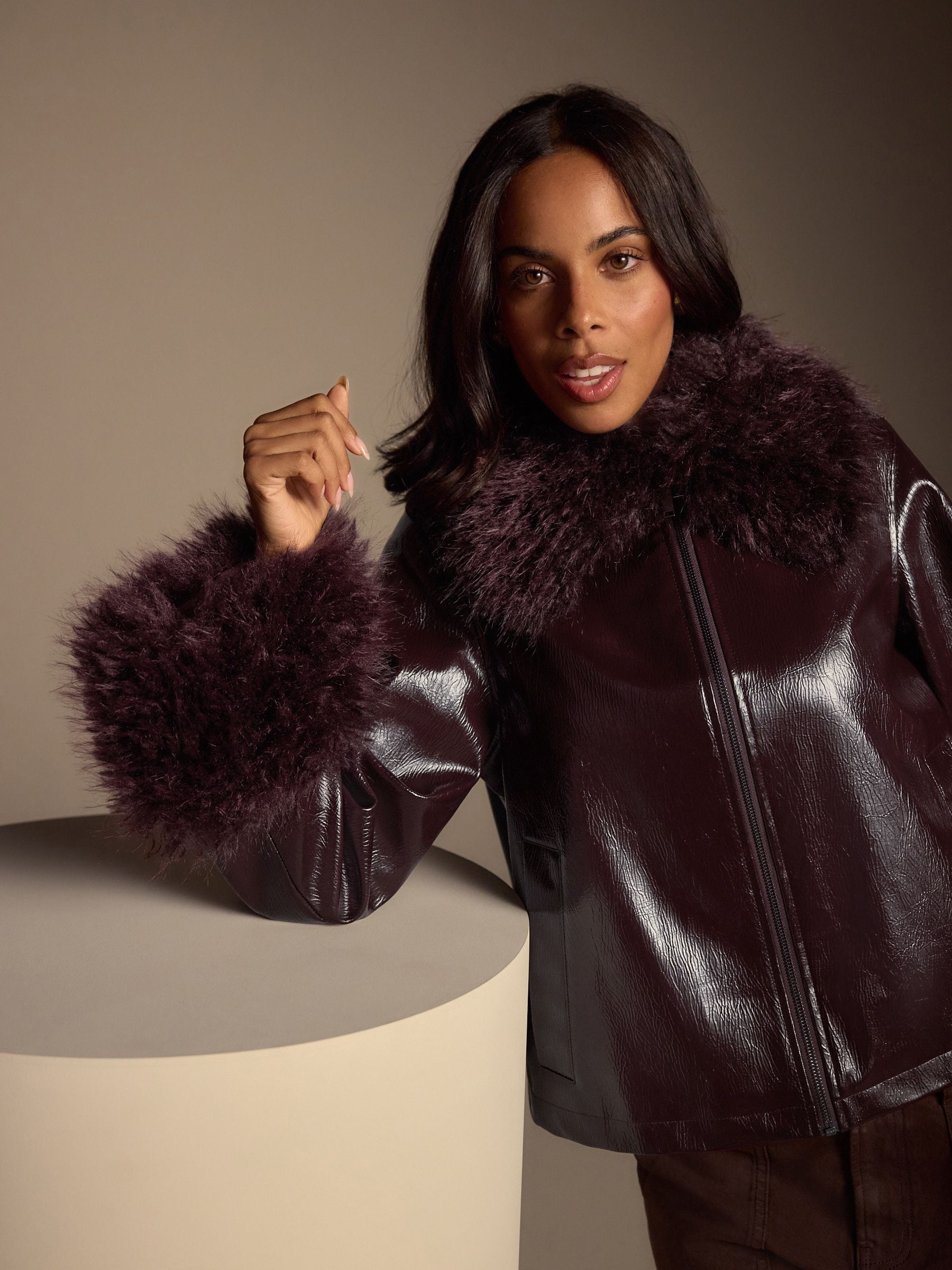 Buy Burgundy Red PU Jacket with Faux Fur Trims from Next USA