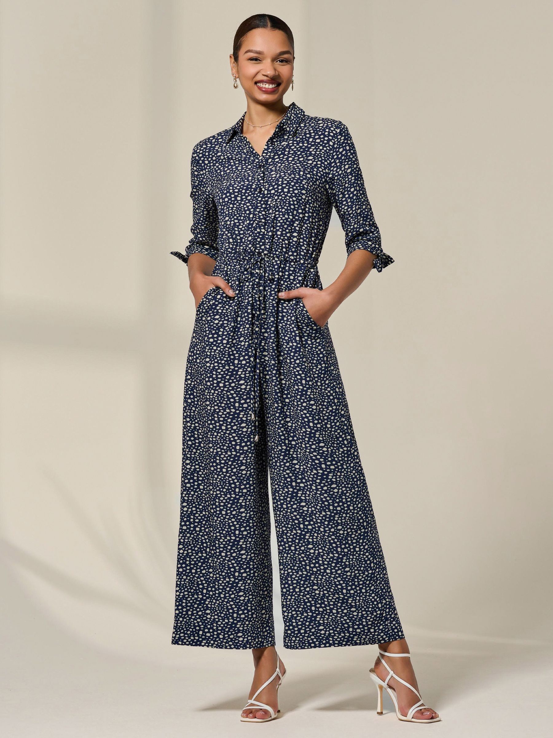 Buy Jolie Moi Blue Tie Half Sleeve Wide Leg Jumpsuit from Next Canada