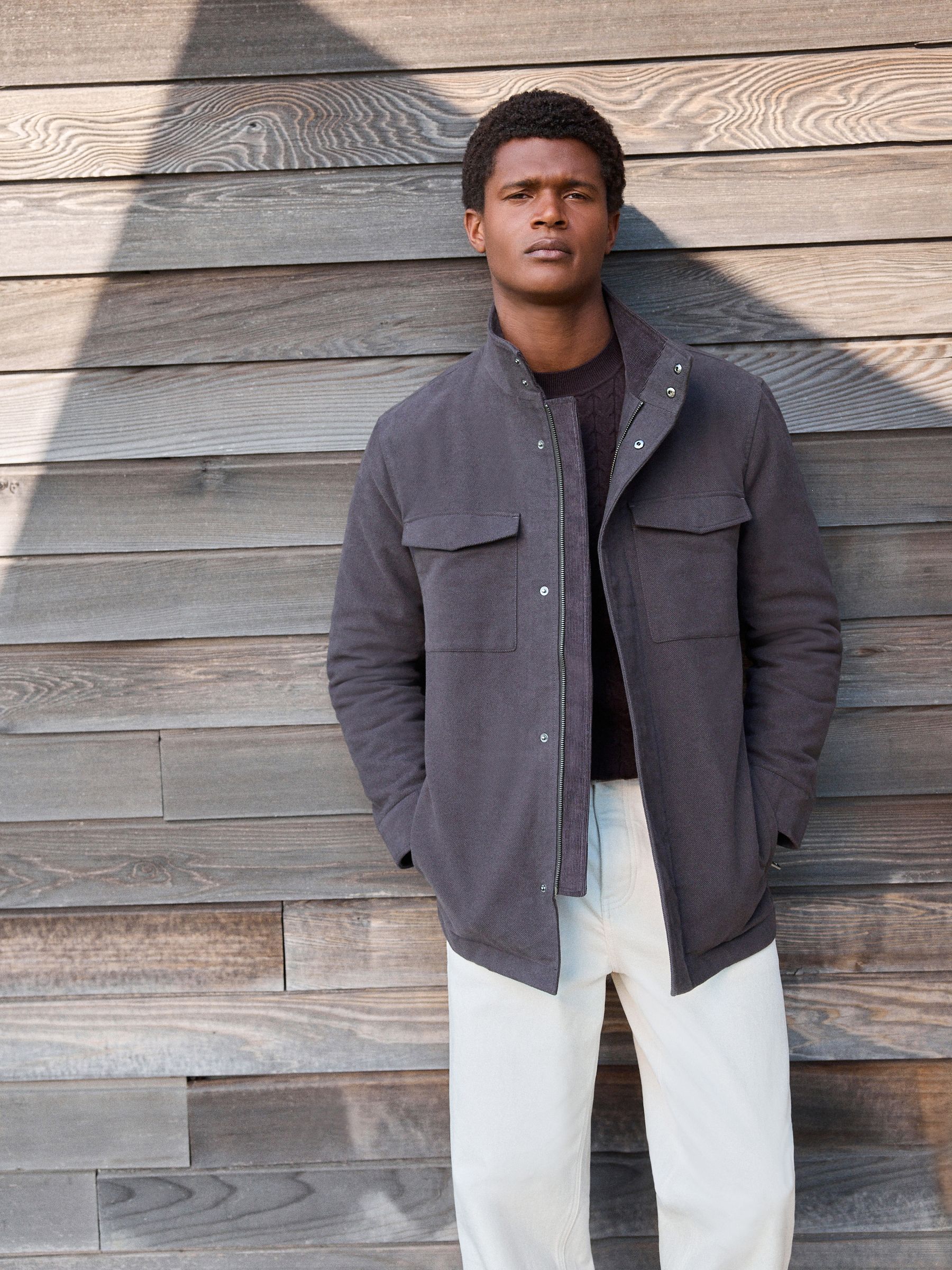 Buy Charcoal Grey Signature Twill Moleskin Four Pocket Padded Coat