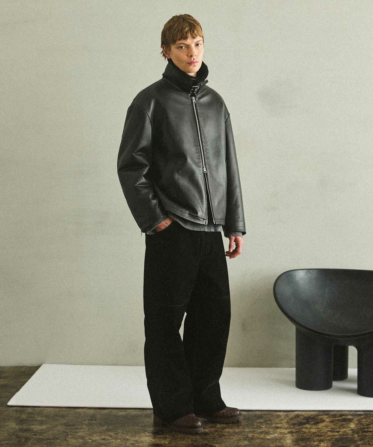 OPENING ACT] リアルレザームートンハイネックジャケット | OPENING ACT