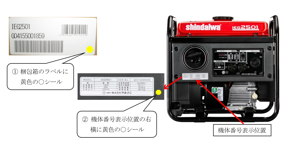 お詫びと無償修理のお知らせ／対象機種：インバータ発電機 IEG2501