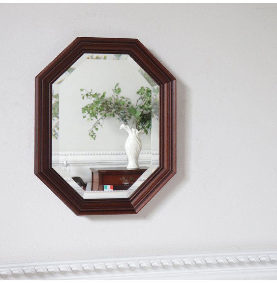 イタリア製 八角形 ウォールミラー(壁掛け鏡) ウッド 38×48cm