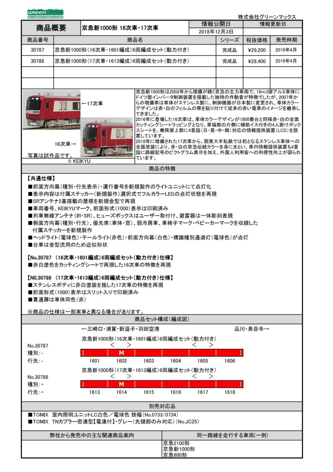 GM 京急新1000形（17次車・1613編成）6両編成セット（動力付き）30788