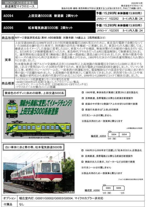 MA 松本電気鉄道5000形 2両セット 品番：A0096 MICROACE | NGaugeJP