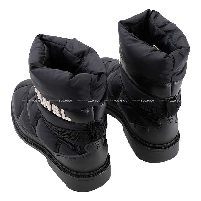 CHANEL boots Shearling Nylon COCO Mark Boa Snow #37 Noir (Black