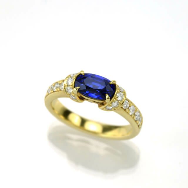 ブルーサファイア1.481ctゴールドリングダイヤ0.36ct付(中央宝石研究所